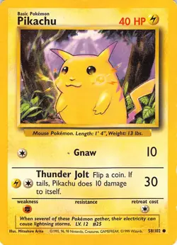 Pikachu 58/102 Common Base Set Unlimited Pokemon Moderately Played - Image 1