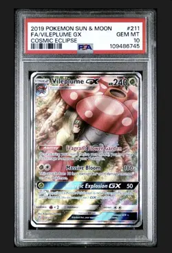 2019 POKEMON SUN & MOON COSMIC ECLIPSE #211 FULL ART/VILEPLUME GX PSA 10 - Image 1