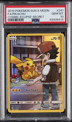2019 POKEMON SUN & MOON COSMIC ECLIPSE SECRET #241 FULL ART/PIKACHU PSA 10 - Image 1