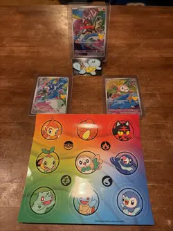 Pokemon TCG First Partner Illustration Collection GEN 7 Starters W/stickers ￼ - Image 1