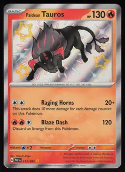 Paldean Tauros 111/091 Shiny Rare Paldean Fates Pokemon English NM - Image 1