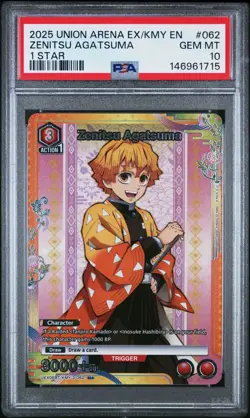 2025 UNION ARENA DEMON SLAYER VOL.2 062 ZENITSU AGATSUMA 1 STAR PSA 10 GEM MINT - Image 1