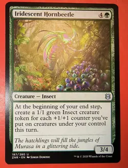 MTG: ZENDIKAR RISING, IRIDESCENT HORNBEETLE, REGULAR, 187/280, NM, UNCOMMON, ZNR - Image 1