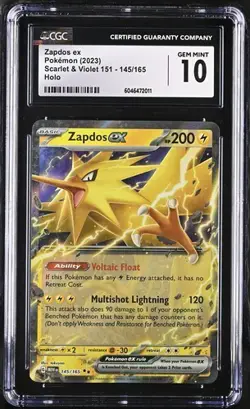 Pokemon CGC 10 Zapdos ex 145/165 Holo Ultra Rare Scarlet & Violet 151 Gem Mint - Image 1