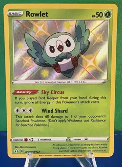 Pokemon TCG Rowlet SV001/SV122 - Shining Fates Shiny Holo Rare - Near Mint - Image 1