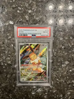 2025 Pokemon SVP EN PSA 8 Eevee Prismatic Evolutions ETB Black Star Promo - Image 1