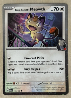 Team Rocket's Meowth Cosmos Holo Destined Rivals Common 149/182 Pokemon TCG - Image 2