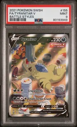 PSA 9 Tyranitar V 155/163 Pokemon Card Alternate Full Art Battle Styles 155 Mint - Image 1