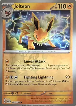 Jolteon 135/165 Rare 151 Pokemon Reverse Holo Near Mint - Image 1