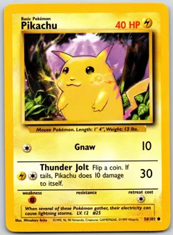 POKEMON BASE SET UNLIMITED PIKACHU 58/102 COMMON NM - Image 1
