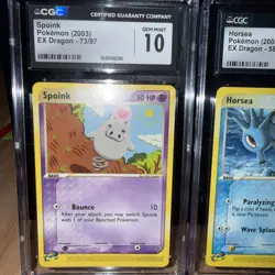 Pokemon 2003 EX Dragon Graded Lot: CGC 10 Spoink & Horsea, CGC 9 Bagon - Vintage - Image 2