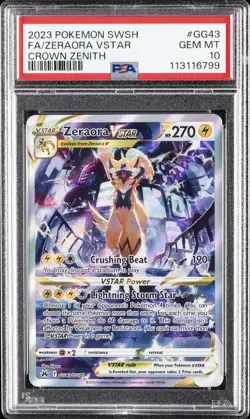 2023 POKEMON SWORD & SHIELD CROWN ZENITH #GG43 FULL ART/ZERAORA VSTAR PSA 10 - Image 1