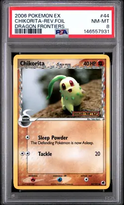 2006 POKEMON EX DRAGON FRONTIERS #44 CHIKORITA-REVERSE FOIL PSA 8 - Image 1