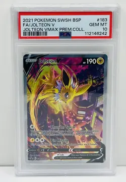 🔥2021 POKEMON SWSH BSP FA/JOLTEON VMAX PREM.COLL. PROMO #183 PSA 10! GEM MT!🔥 - Image 1