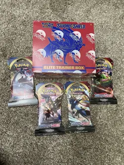 Pokemon Sword and Shield Lot - 4 Packs + Base Set ETB Zacian - 1st PRINT WAVE - Image 1