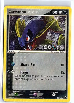 Pokemon Card - Carvanha Deoxys 56/107 Common Reverse Holo Stamped MP - Image 1