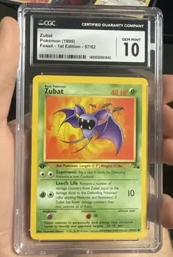 Pokemon Card Zubat 57/62 1st Edition Fossil 1999 CGC 10 GEM MINT - Image 1