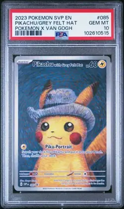 2023 POKEMON #085 PIKACHU - GREY FELT HAT - VAN GOGH PIKA - PSA 10 - Image 1