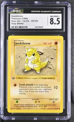 1999 Pokemon Base Set Sandshrew Gray Stamp 62/102 1st Edition CGC 8.5 #62/102 - Image 1