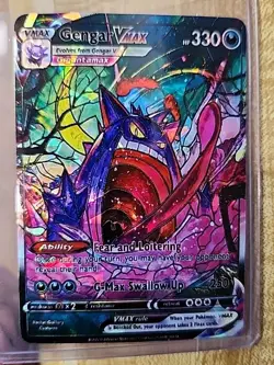 Pokemon Fan Art Mega Mouth Gengar Non-TCG Cracked Ice Stained Glass Holo Vmax - Image 1