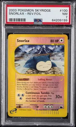 2003 POKEMON SKYRIDGE #100 SNORLAX-REVERSE FOIL PSA 7 - Image 1