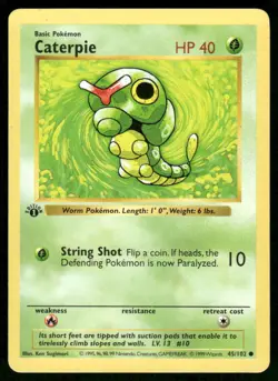 Pokemon Cards Caterpie 45/102 1st Edition Base Set Shadowless Common LP - Image 1