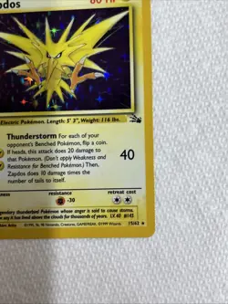 1999 Pokemon Fossil Zapdos Holo 15/62 Free Shipping - Image 4