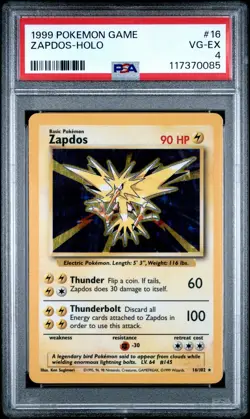 1999 POKEMON GAME #16 ZAPDOS-HOLO PSA 4 - Image 1