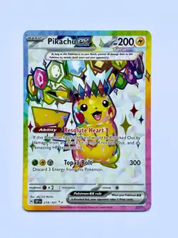Pokemon TCG Sv08: Surging Sparks Pikachu EX Holo Card 219/191 mint condition - Image 1