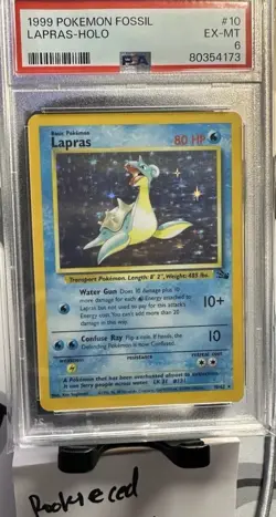 1999 Lapras Fossil Holo Pokemon #10 PSA 6 - Image 1