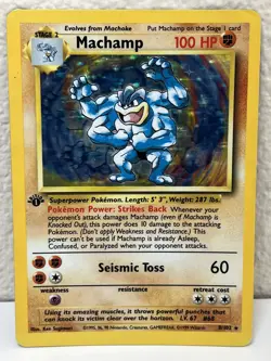 1999 Pokemon Base Set 1st Edition Machamp 8/102 Holo (LP) - Very Clean Holo - Image 1