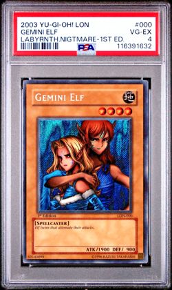 PSA 4 1ST EDITION Gemini Elf LON-000 Secret Rare 2003 Yugioh Labyrinth Nightmare - Image 1