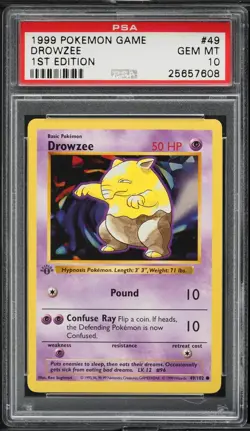 1999 Pokemon Base Set Shadowless 1st Edition Drowzee #49 PSA 10 GEM MINT English - Image 1