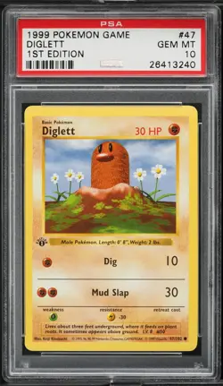 1999 Pokemon Base Set Shadowless 1st Edition Diglett #47 PSA 10 English GEM MINT - Image 1