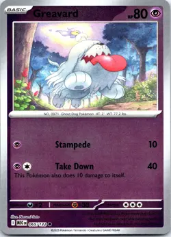 Pokemon Greavard ME01: Mega Evolution MEG REVERSE HOLO 065/132 NM TCG - Image 1