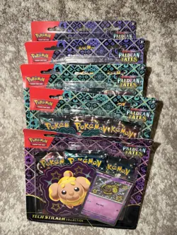 Pokemon TCG Paldean Fates Tech Sticker Collection 3 Pack Blisters X 5 - Image 1
