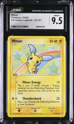 CGC 9.5 Minun 67/101 EX Hidden Legends 2004 Pokemon Card - Image 1