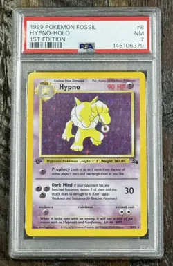 PSA 7 - 1999 Pokemon Fossil 1st Edition Holo 8/62 Hypno - Image 1
