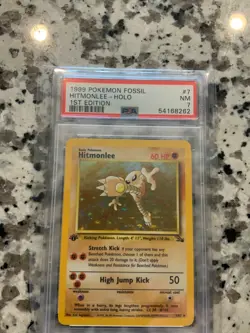 1999 Pokemon Fossil Hitmonlee #7 1st Edition Holo PSA 7 Freshly graded♨♨♨ - Image 1