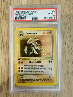 1999 POKEMON FOSSIL #9 KABUTOPS-HOLO 1ST EDITION PSA 6 - Image 1