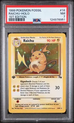1999 POKEMON FOSSIL 1ST EDITION #14 RAICHU-HOLO PSA 7 - Image 1