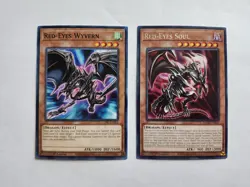 Red-Eyes Wyvern, LSD1, Common. Red-Eyes Soul, MAZE, Rare. Light Play. 1st. - Image 1