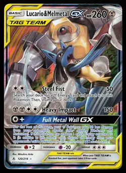 Lucario & Melmetal GX 120/214 Holo Rare Unbroken Bonds Pokemon Card - Image 1