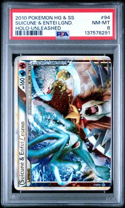 2010 POKEMON HEARTGOLD & SOULSILVER UNLEASHED SUICUNE & ENTEI LEGEND-HOLO PSA 8 - Image 1