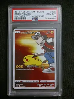 2018 Pokemon Japanese Promo Pokemon Center 20th Anniversary Red's Pikachu PSA 10 - Image 1
