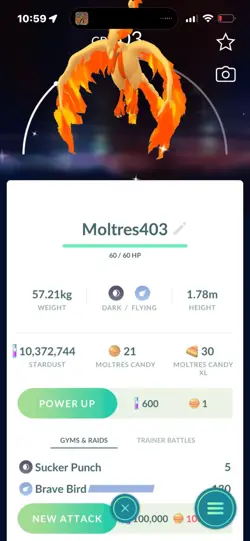 Pokemon Go Shiny Legendary Galerian Moltres - Image 1