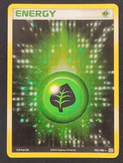Grass Energy Holo Emerald Moderatley Played Pokemon Card. - Image 1
