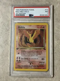 Pokemon Moltres Holo Rare TCG Card 12/62 Fossil PSA 7 - Image 1