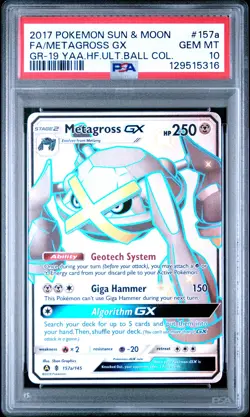 2017 POKEMON SUN & MOON GUARDIANS RISING #157A FULL ART/METAGROSS GX PSA 10 - Image 1