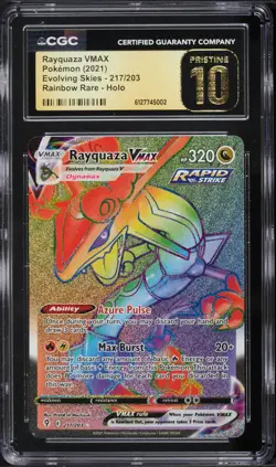 2021 Pokemon Evolving Skies Rainbow Rare Rayquaza VMAX #217 CGC 10 PRISTINE - Image 1